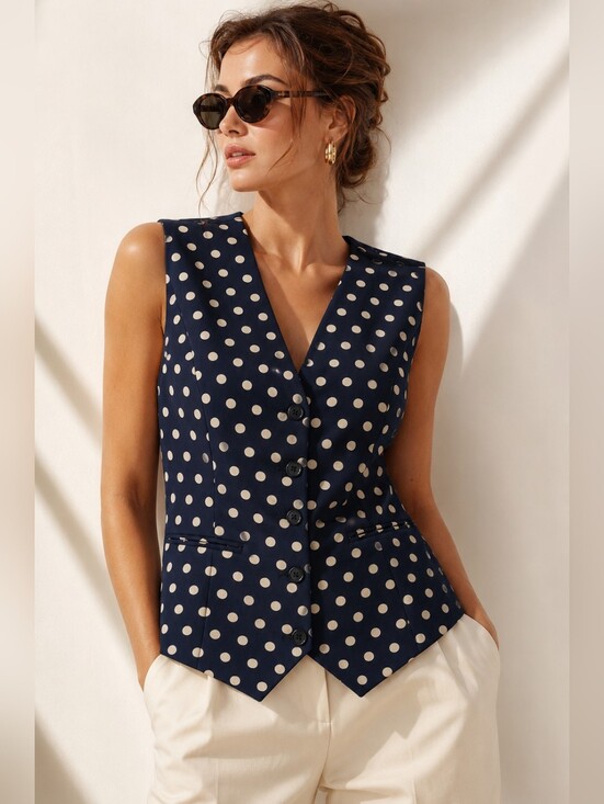 Hutch Jackets & Blazers - Hutch Anthropologie Navy Polka Dot Tailored Vest Top XL